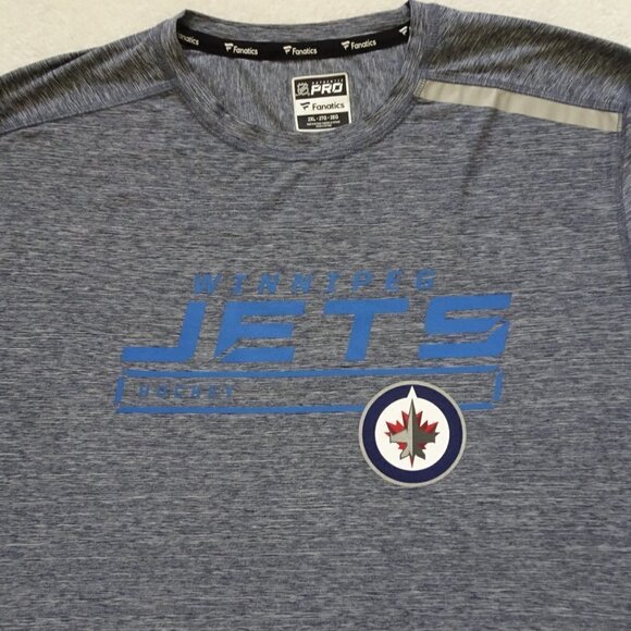 NHL Fanatics WINNIPEG JETS Hockey T-Shirt Size 2XL Blue Gray Short Sleeve - Picture 2 of 5
